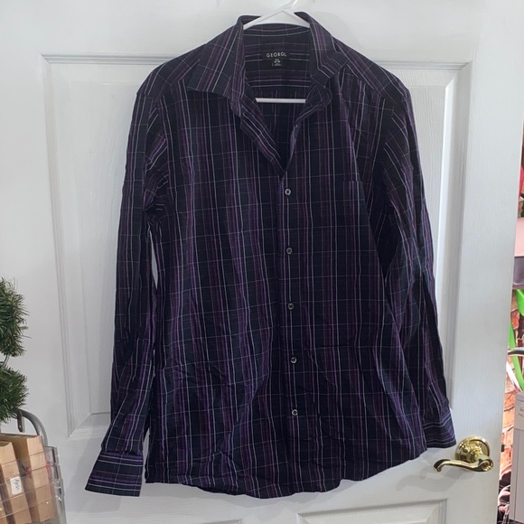 George Men's Dark Plaid Button Down Shirt - Picture 1 of 3